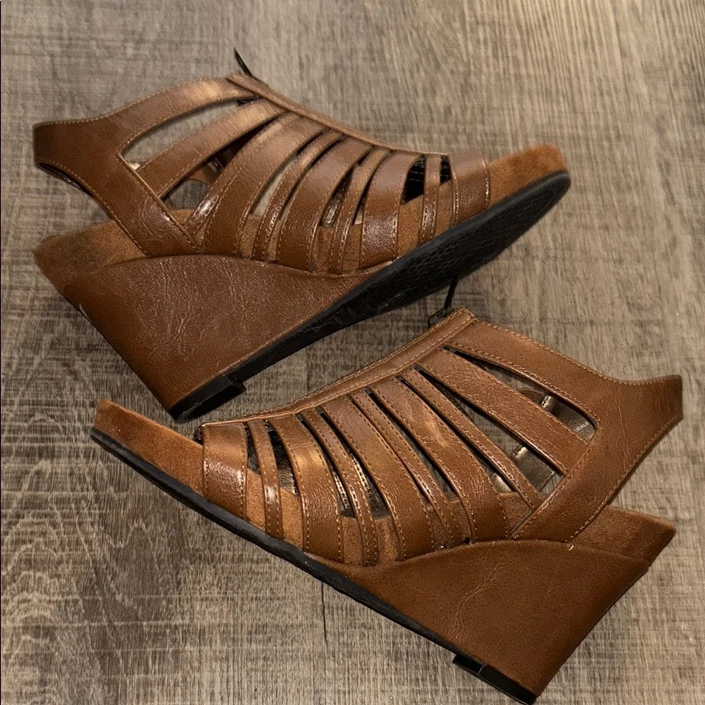 Brown Strappy Wedge Sandals